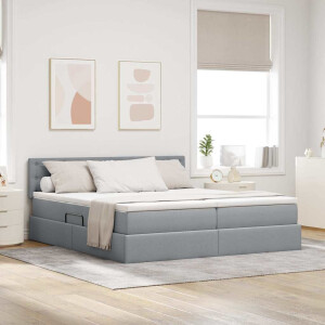 vidaXL Bed met LED-striplichten Lichtgrijs 180 x 200 cm Stof
