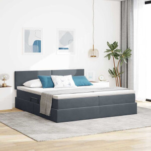 vidaXL Bed met LED-stripverlichting Donkergrijs 200 x 200 cm Fluweel