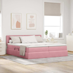 vidaXL Bed met LED-stripverlichting Roze 200 x 200 cm Fluweel