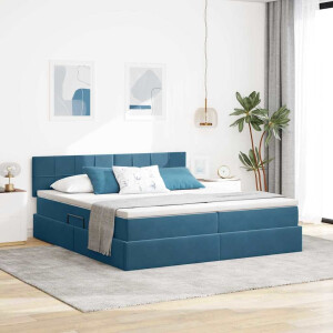 vidaXL Bed met LED-stripverlichting Donkerblauw 200 x 200 cm Fluweel