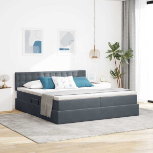 vidaXL Bed met LED-stripverlichting Donkergrijs 200 x 200 cm Fluweel