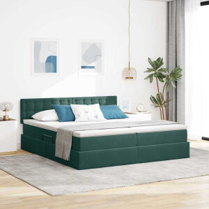 vidaXL Bed met LED-stripverlichting Donkergroen 200 x 200 cm Fluweel