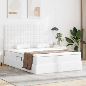 vidaXL Opslag bed met matras met opslag Puur Wit 140 x 200 cm Nep Leer