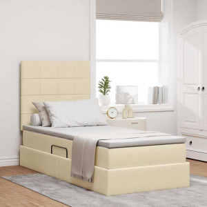vidaXL Opslag bed met matras met matras Crème 90 x 200 cm Polyester