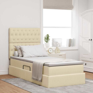 vidaXL Opslag bed met matras met matras Crème 90 x 200 cm Polyester