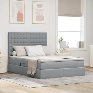 vidaXL Opslag bed met matras Lichtgrijs 140 x 190 cm Polyester