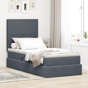 vidaXL Opslag bed met matras Donkergrijs 100 x 200 cm Fluweel