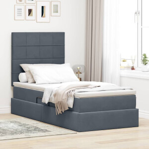 vidaXL Opslag bed met matras Donkergrijs 100 x 200 cm Fluweel