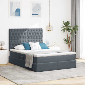 vidaXL Opslag bed met matras Donkergrijs 140 x 190 cm Fluweel