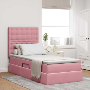 vidaXL Opslag bed met matras met matras Roze 90 x 200 cm Fluweel