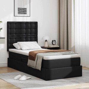 vidaXL Opbergbed met LED met hoofdeinde Zwart 100 x 200 cm Nep Leer