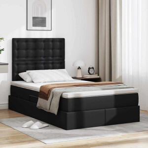 vidaXL Opbergbed met LED met matras Zwart 120 x 190 cm Nep Leer