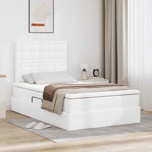 vidaXL Opbergbed met LED met matras met LED Wit 120 x 190 cm Nep Leer