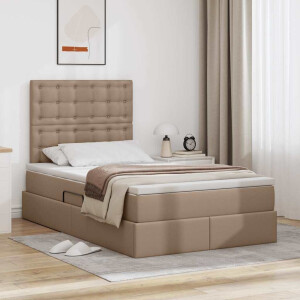 vidaXL Opbergbed met LED met matras Cappuccino 120 x 200 cm Nep Leer