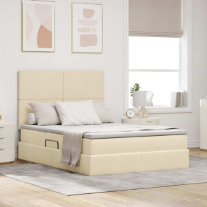 vidaXL Bed met LED -striplichten met opslag Crème 140 x 200 cm Stof