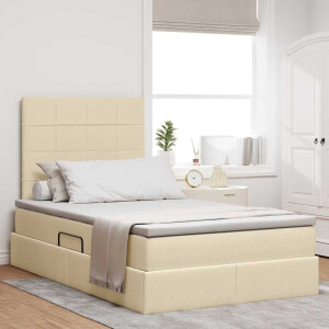 vidaXL Bed met LED -striplichten met opslag Crème 120 x 200 cm Stof