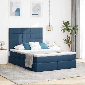 vidaXL Bed met LED -striplichten met opslag Blauw 140 x 190 cm Stof