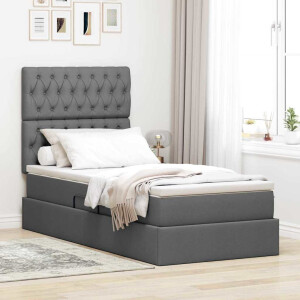 vidaXL Opbergbed met LED met matras Donkergrijs 90 x 200 cm Polyester