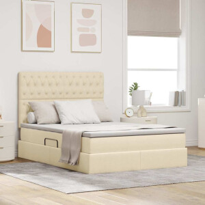 vidaXL Bed met LED -striplichten met opslag Crème 140 x 200 cm Stof