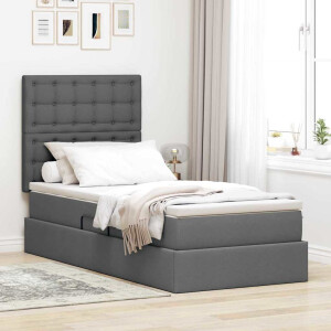 vidaXL Opbergbed met LED met matras Donkergrijs 90 x 200 cm Polyester