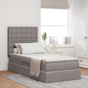 vidaXL Opbergbed met LED met matras Taupe 90 x 200 cm Polyester