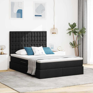 vidaXL Opbergbed met LED met matras Zwart 140 x 190 cm Polyester