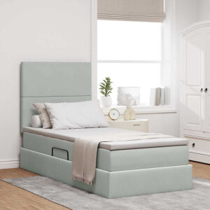 vidaXL Opbergbed met LED met matras Lichtgrijs 90 x 200 cm Fluweel