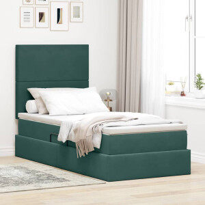 vidaXL Opbergbed met LED met matras Donkergroen 90 x 200 cm Fluweel