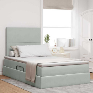 vidaXL Opbergbed met LED met matras Lichtgrijs 120 x 190 cm Fluweel