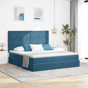 vidaXL Opbergbed met LED met matras Donkerblauw 180 x 200 cm Fluweel