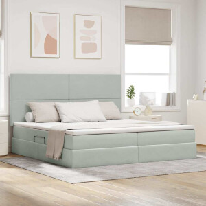 vidaXL Opbergbed met LED met matras Lichtgrijs 200 x 200 cm Fluweel