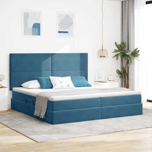 vidaXL Bed met LED -striplichten Donkerblauw 200 x 200 cm Fluweel