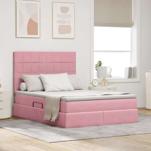 vidaXL Bed met LED -striplichten met opslag Roze 140 x 190 cm Fluweel