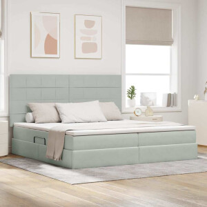 vidaXL Opbergbed met LED met matras Lichtgrijs 200 x 200 cm Fluweel