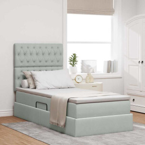 vidaXL Opbergbed met LED met matras Lichtgrijs 90 x 190 cm Fluweel