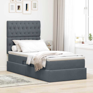 vidaXL Opbergbed met LED met matras Donkergrijs 90 x 190 cm Fluweel