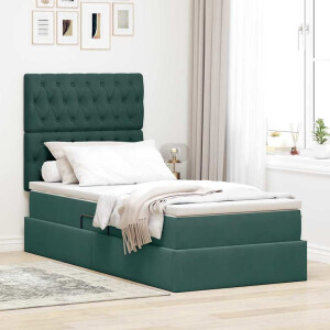 vidaXL Opbergbed met LED met matras Donkergroen 90 x 200 cm Fluweel