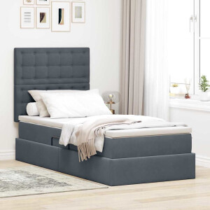 vidaXL Opbergbed met LED met matras Donkergrijs 90 x 200 cm Fluweel