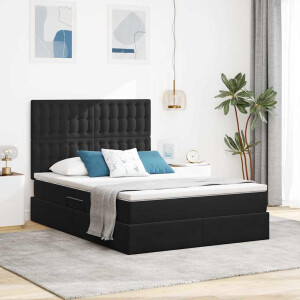 vidaXL Opbergbed met LED met matras met LED Zwart 140 x 190 cm Fluweel
