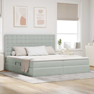 vidaXL Bed met LED -striplichten Lichtgrijs 200 x 200 cm Fluweel