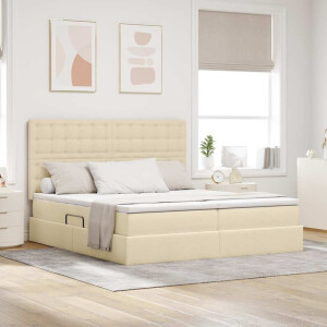 vidaXL Bed met LED-striplichten met hoofdeinde Crème 180 x 200 cm Stof