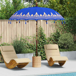 vidaXL Balinese Parasol Blauw 210-220 cm Katoen, massief hout