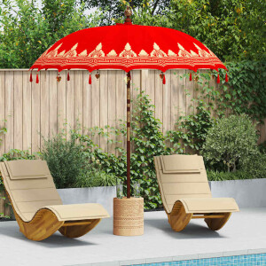 vidaXL Balinese Parasol Rood 210-220 cm Katoen, massief hout