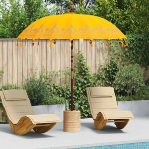 vidaXL Balinese Parasol Geel 210-220 cm Katoen, massief hout