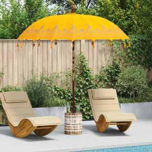 vidaXL Balinese Parasol Geel 210-220 cm Katoen, massief hout