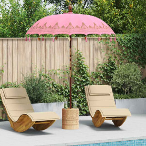 vidaXL Balinese Parasol Roze 180-190 cm Katoen, massief hout