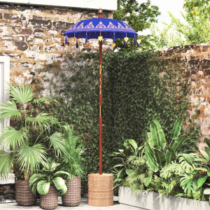 vidaXL Parasol met Basis Blauw, Bruin 250 cm Katoen, Hout