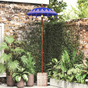 vidaXL Parasol met Basis Blauw, Bruin 250 cm Katoen, Hout