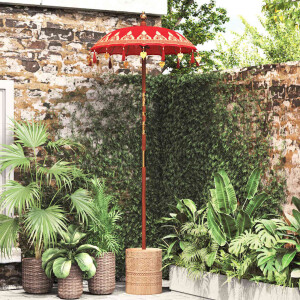 vidaXL Parasol met Basis Rood, Bruin 250 cm Katoen, Hout