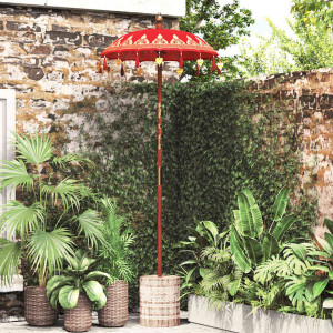 vidaXL Parasol met Basis Rood, Bruin 250 cm Katoen, Hout